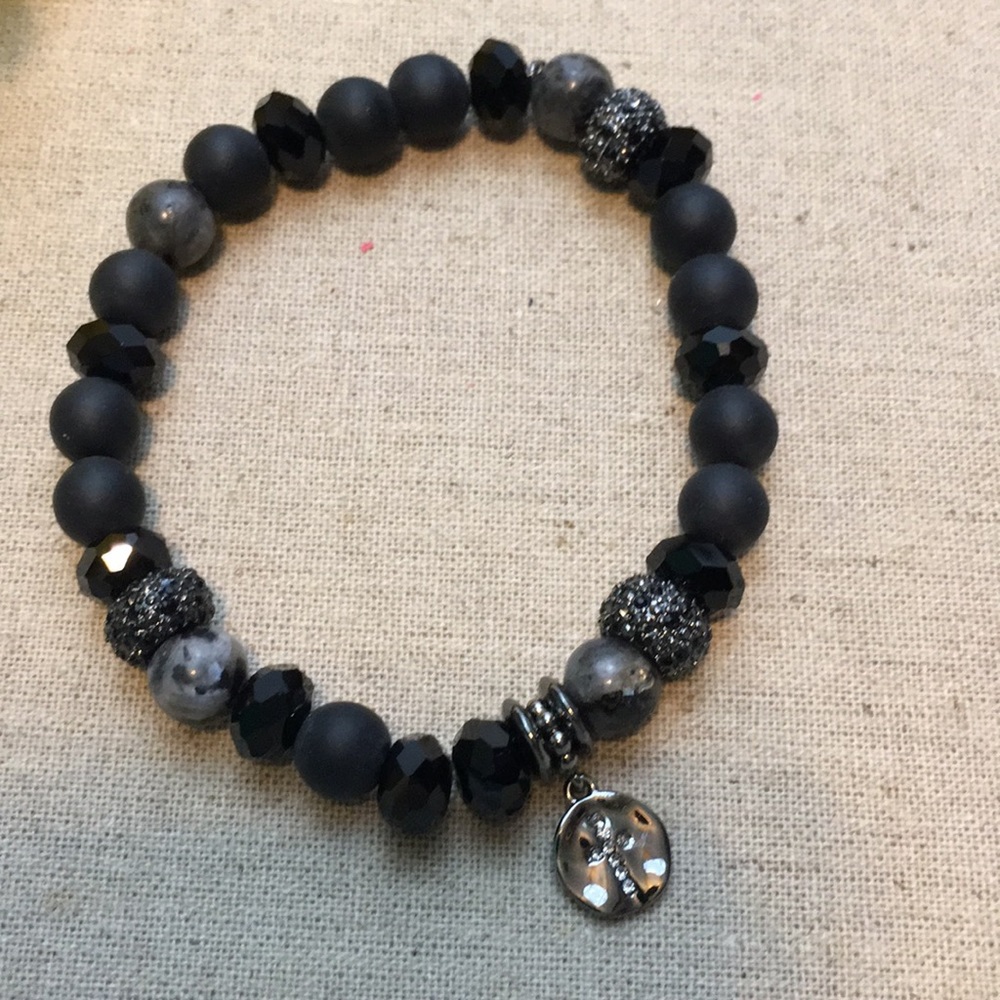 Beaded Mantra Bracelet Black Faith